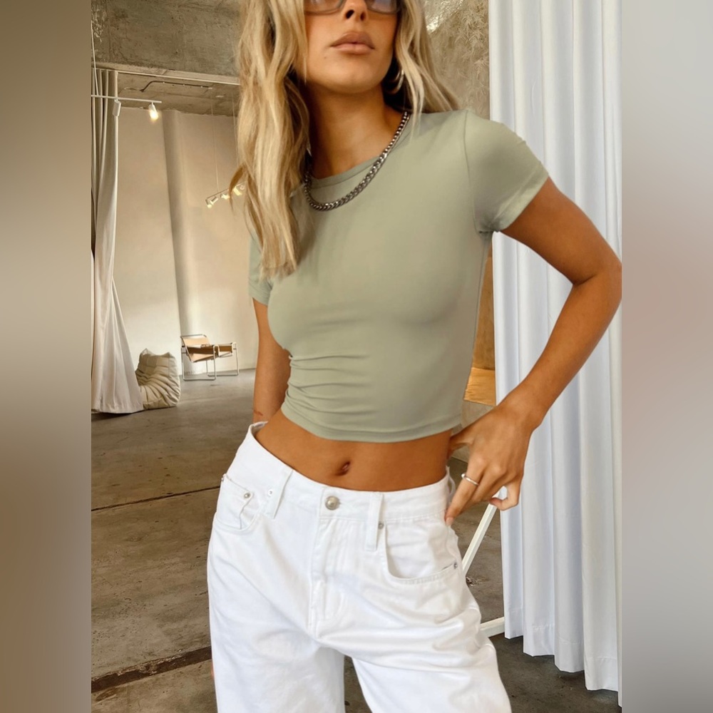 Brand New Princess Polly Sage Eco Nylon Crop Top
